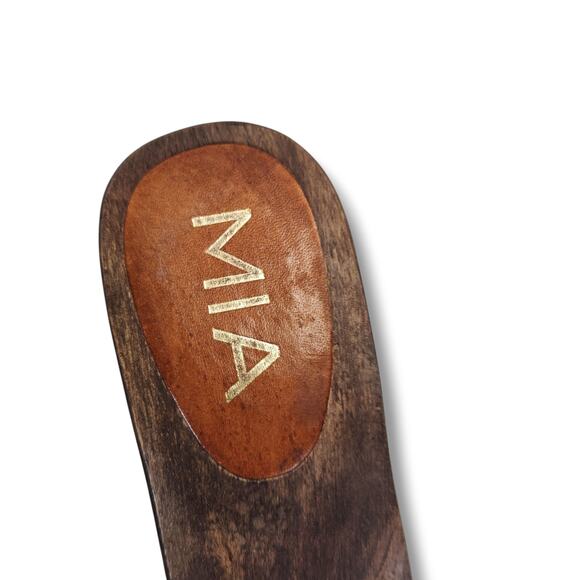 MIA Woven Leather Wood Platform Sandals Brown Buckle Slide Heels Size 8 - Picture 7 of 16